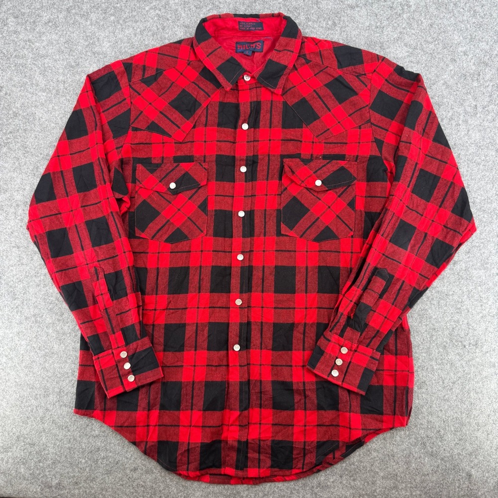Red Black Buffalo Plaid Pearl Snap Rich's Western Shirt Mens L